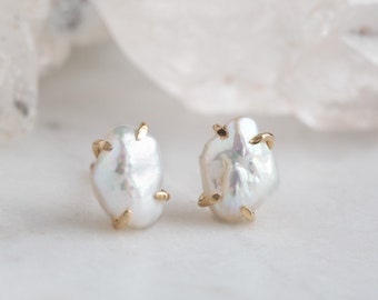 White Freshwater Keshi Pearl Stud Earrings