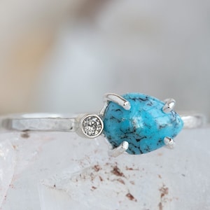 Asymmetrical Turquoise + Diamond Ring