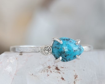 Asymmetrical Turquoise + Diamond Ring