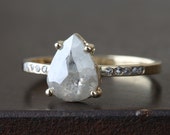 Natural Silver-Grey Rose Cut Diamond Ring with Pave Band