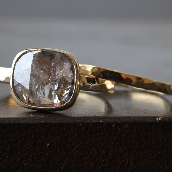 Natural Silver-Clear Rose Cut Diamond Ring-14kt Yellow