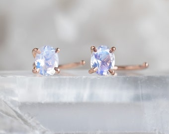 Rainbow Moonstone Huggie Stud Earrings