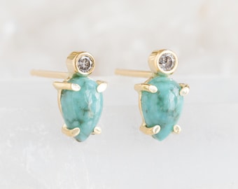 Turquoise + Diamond Stud Earrings