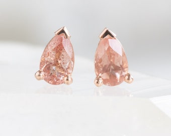 Peachy-Pink Sunstone Stud Earrings