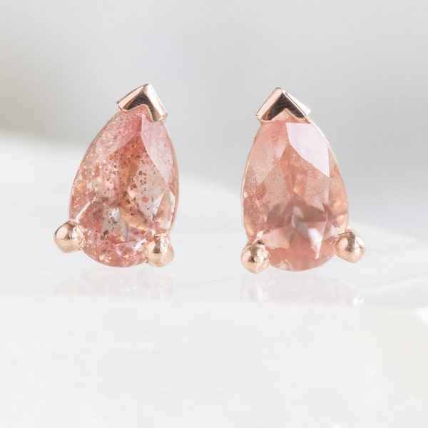 Peachy-Pink Sunstone Stud Earrings