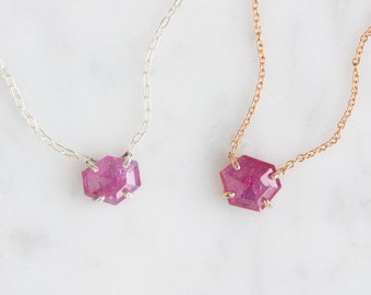 Geometric Rose Cut Ruby Necklace