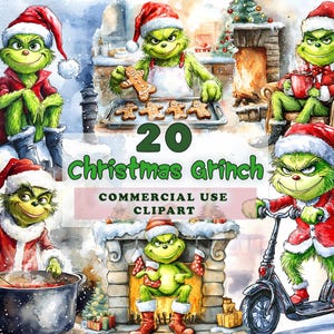Christmas Grinch Clipart,20 Watercolor PNG Grinch Winter Clipart,Xmas Clipart,grinch png bundle. Commercial Use,Instant Digital Download