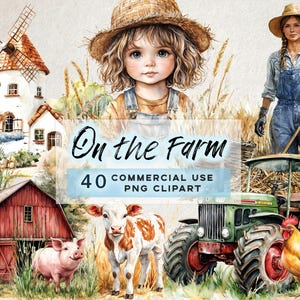 Coleção de clipart de fazenda, clipart de paisagens de fazenda, aquarela de animais de fazenda PNG, clipart de fazenda para impressão, download digital de arte de fazenda