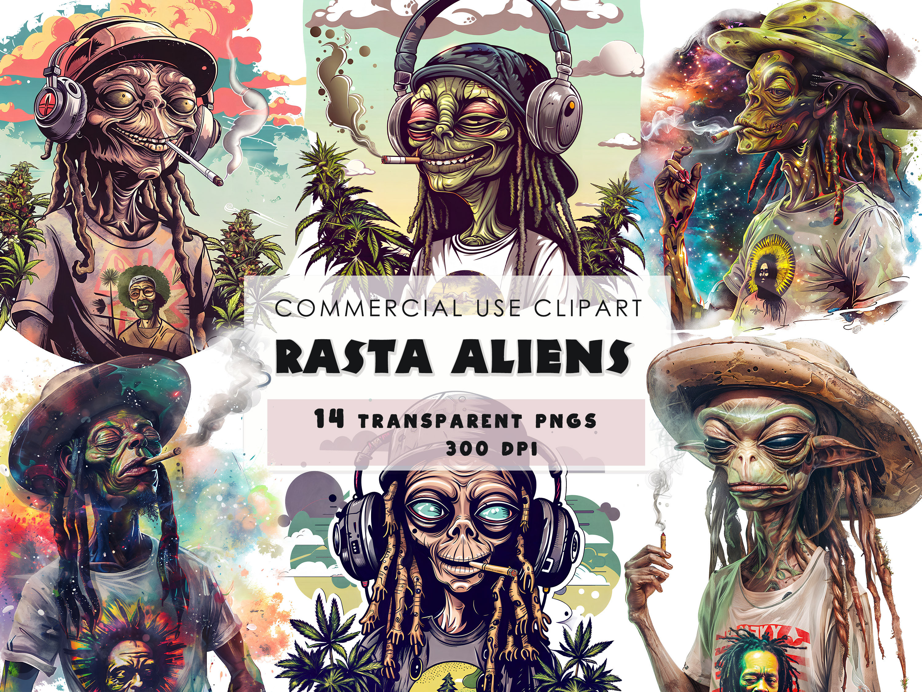 Alien Rasta PNG Clipart: Rastaman Art Stickers, Commercial Use (digital ...