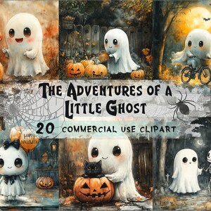 Cute Ghost Clipart,20 PNG Halloween Ghost Art,Halloween Clipart,Kawaii Ghost.PNG Bundle Commercial Use