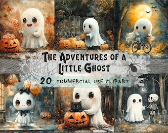 Ghost Clipart, Kawaii Halloween PNG Bundle (Commercial Use)