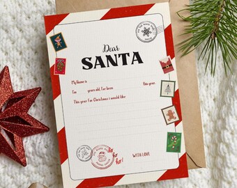 Kids Christmas Wish List, Letter To Santa Printable (Digital Download)