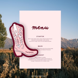 Fête de cow-boy, anniversaire de cow-boy, anniversaire de rodéo, anniversaire de rodéo pour fille, fête western, carte de cow-boy, menu de cow-boy
