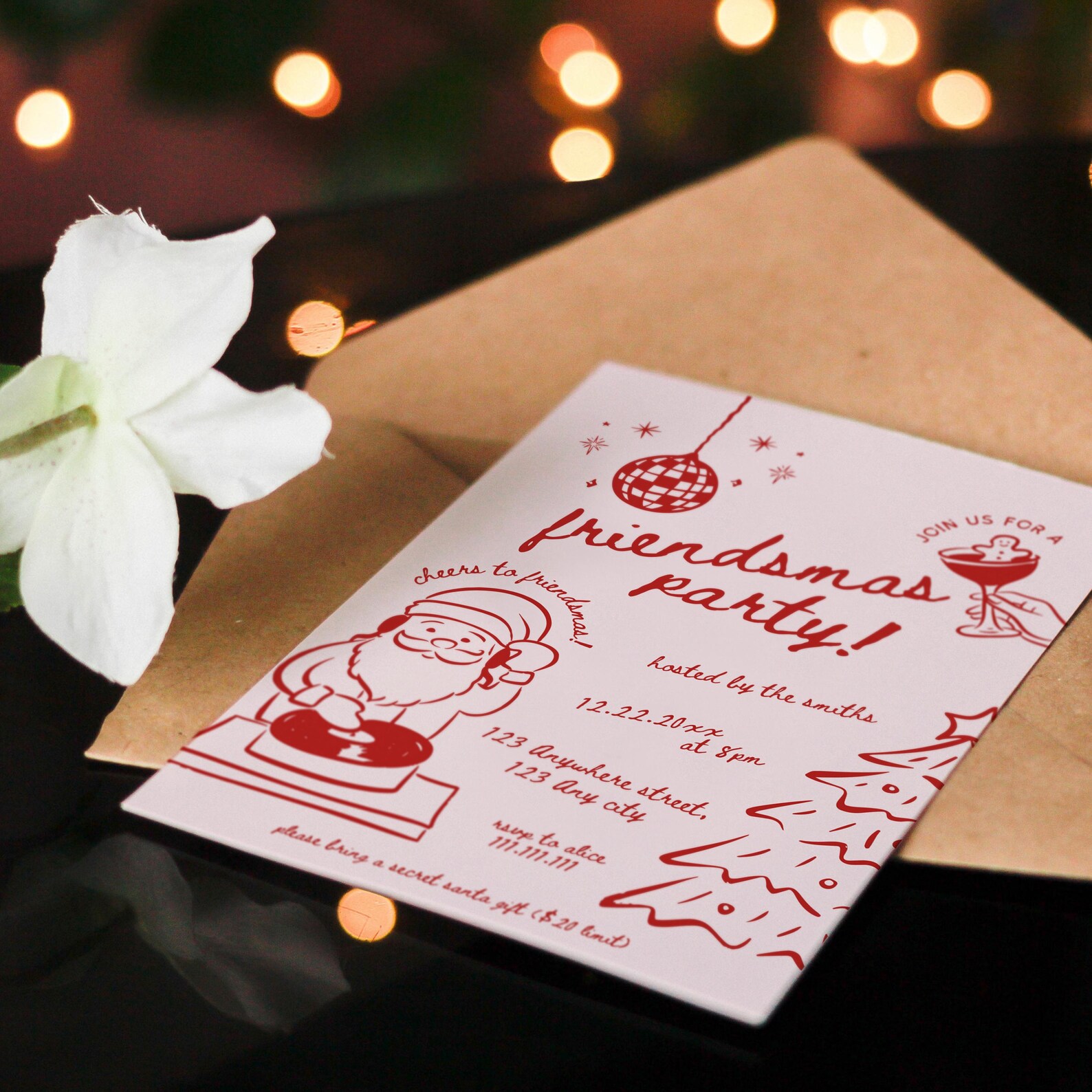 Friendsmas Christmas Party Invitation Template, Editable Christmas