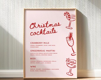 Christmas Cocktails Sign, Holiday Bar Menu, Holiday Drinks Sign, Christmas Party Bar Sign, Editable Canva Template, Printable Bar Decor, CH4