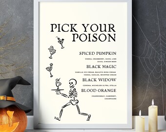 Pick Your Poison Bar Menu Sign, Halloween Drink Sign, Halloween Drink Menu, Halloween Menu Bar, Halloween Bar Sign, Halloween Party