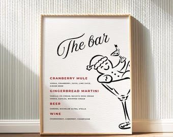 Christmas Bar Menu, Christmas Cocktails, Christmas Cocktail Menu, Christmas Bar Sign, Christmas Cocktail Sign, Holiday Cocktail Menu