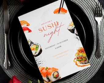 Convite para Noite de Sushi, Tema Japonês Elegante (Download Digital)