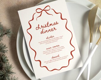 Menu du dîner de Noël fantaisiste, modèle de menu du dîner des fêtes, menu de fête, menu du dîner de Noël, carte de menu de Noël, CH5