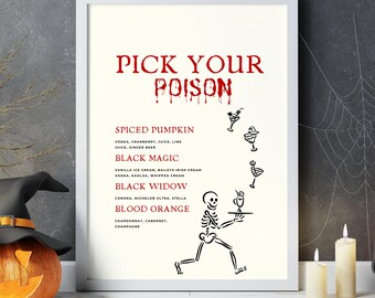 Pick Your Poison Bar Menu Sign, Halloween Drink Sign, Halloween Drink Menu, Halloween Menu Bar, Halloween Bar Sign, Halloween Party