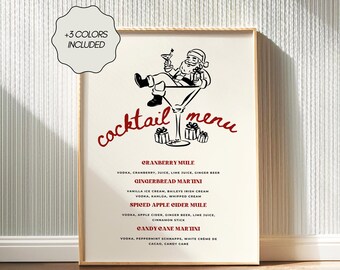 Christmas Party Drink Sign, Christmas Bar Menu, Christmas Cocktail Menu, Holiday Bar Menu, Christmas Cocktails, Editable Canva Template
