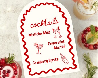 Christmas Cocktail Menu Sign, Holiday Bar Decor (Printable Canva Template)