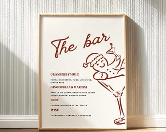 Christmas Bar Sign, Christmas Cocktail Sign, Christmas Drink Sign, Holiday Bar Menu, Christmas Cocktails, Editable Canva Template
