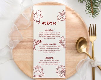 Christmas Dinner Menu Template Holiday Party Menu Card Editable Whimsical Menu Canva Template Friendsmas Party Menu Printable Design, CH9