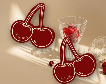 Cherry Place Cards, Birthday Party Place Card, Cherry Themed Party, Cherry On Top Party, Party Place Card, Dinner Party Place Cards