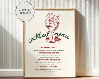 Holiday Bar Menu, Christmas Bar Sign, Christmas Cocktail Menu, Christmas Drink Sign, Christmas Cocktails, Editable Canva Template