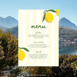 Italian Wedding Menu, Italian Dinner Party, Italian Dinner Party Menu, Italy Themed Menu, Italian Menu Card, Mediterranean Menu, Amalfi Menu