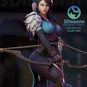 May include: A 3D rendered female archer figure, holding a bow and arrow. She wears a teal and black outfit with a feathered shoulder piece. The image includes text that reads "3Dmoonn September Reward" and social media handles.
