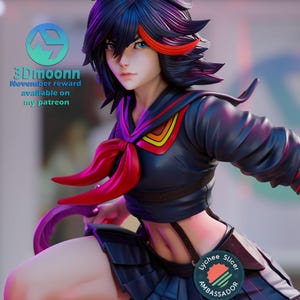 Ryuko Matoi - Kill la Kill, Anime Figure 3d Printed Unpainted by [3Dmoonn]