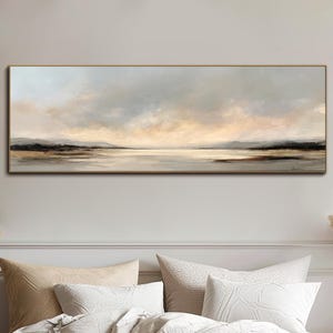 Abstrakte Landschaft strukturierte Wandkunst Neutral Panorama-Ölgemälde Minimalist Horizon Art Große horizontale Leinwand Wohnzimmerdekor