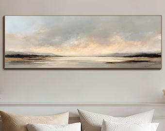 Abstract Landscape Textured Wall Art Neutral Panoramic Oil Painting Minimalist Horizon Art Large Horizontal Canvas Living Room Decor