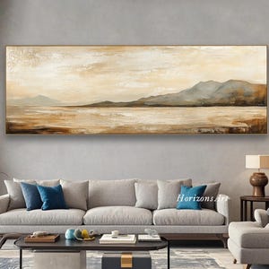 3D Horizontal Mountain Textured Wall Art Large Long Wide Original Himalayan Painting On Canvas Panoramic Neutral Tones Art Living Room Decor