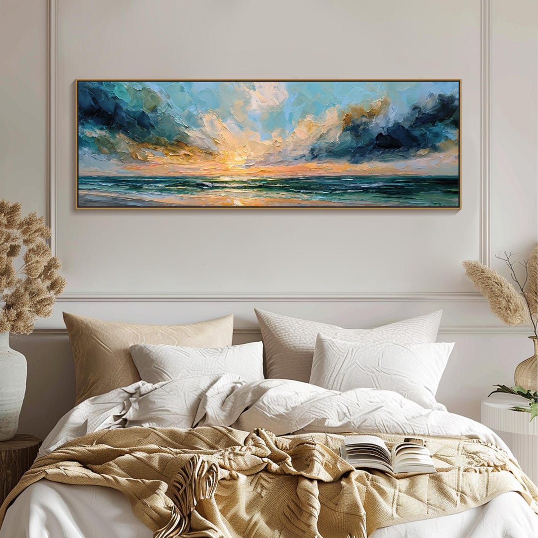 Pink Sunset Seascape Oil Painting on Canvas Ocean Waves Heavy Texture ...