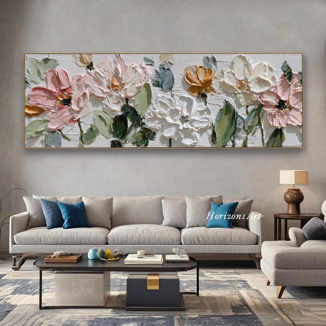 3D Textured Pink White Flowers Wall Art Palette Knife Floral Oil ...