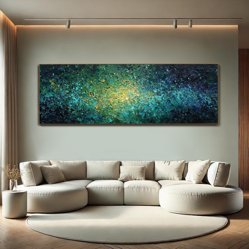Original Blue Green Abstract Oil Painting on Canvas Hand Painted ...