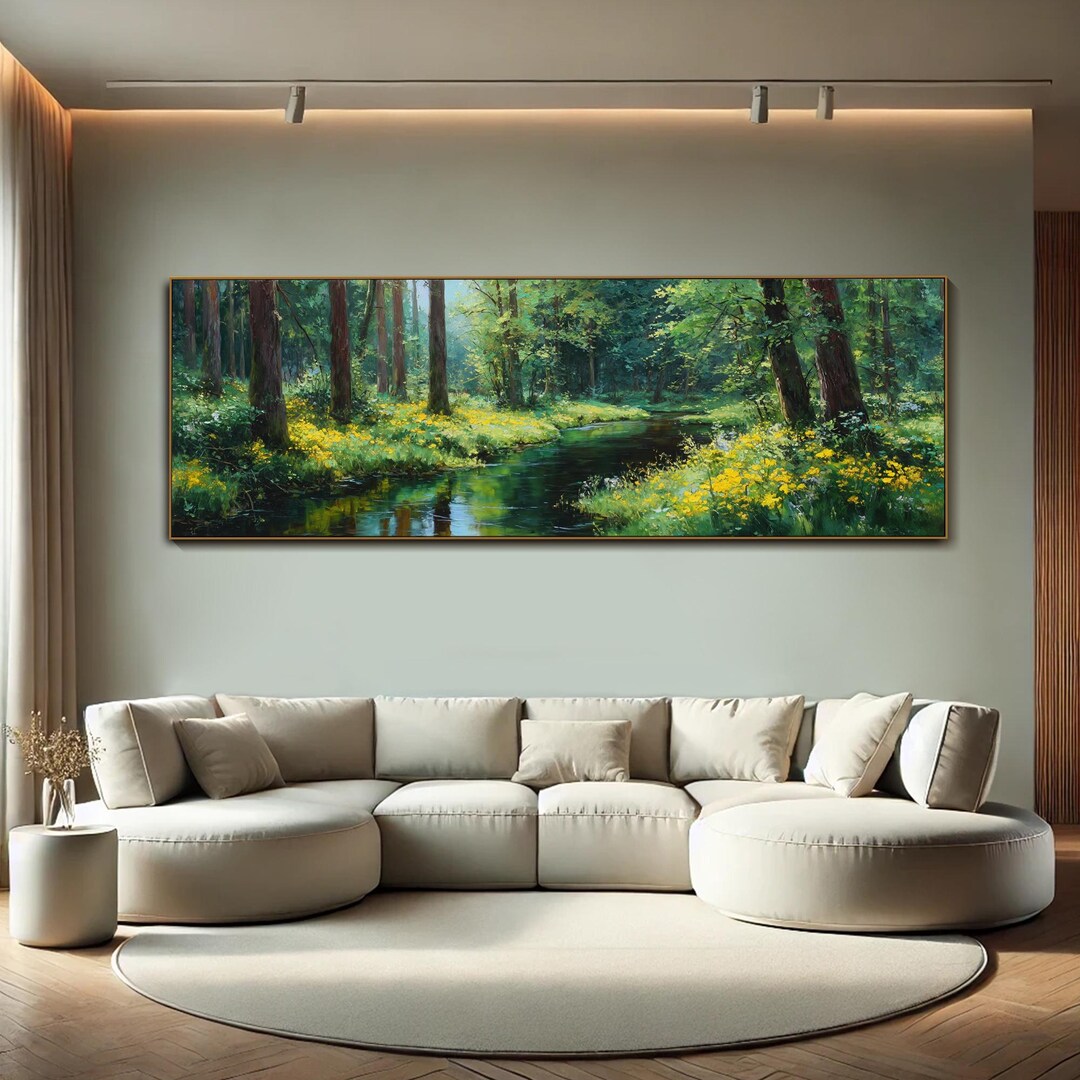 Large Green Landscape Oil Painting on Canvas 3D Texture Forest and ...