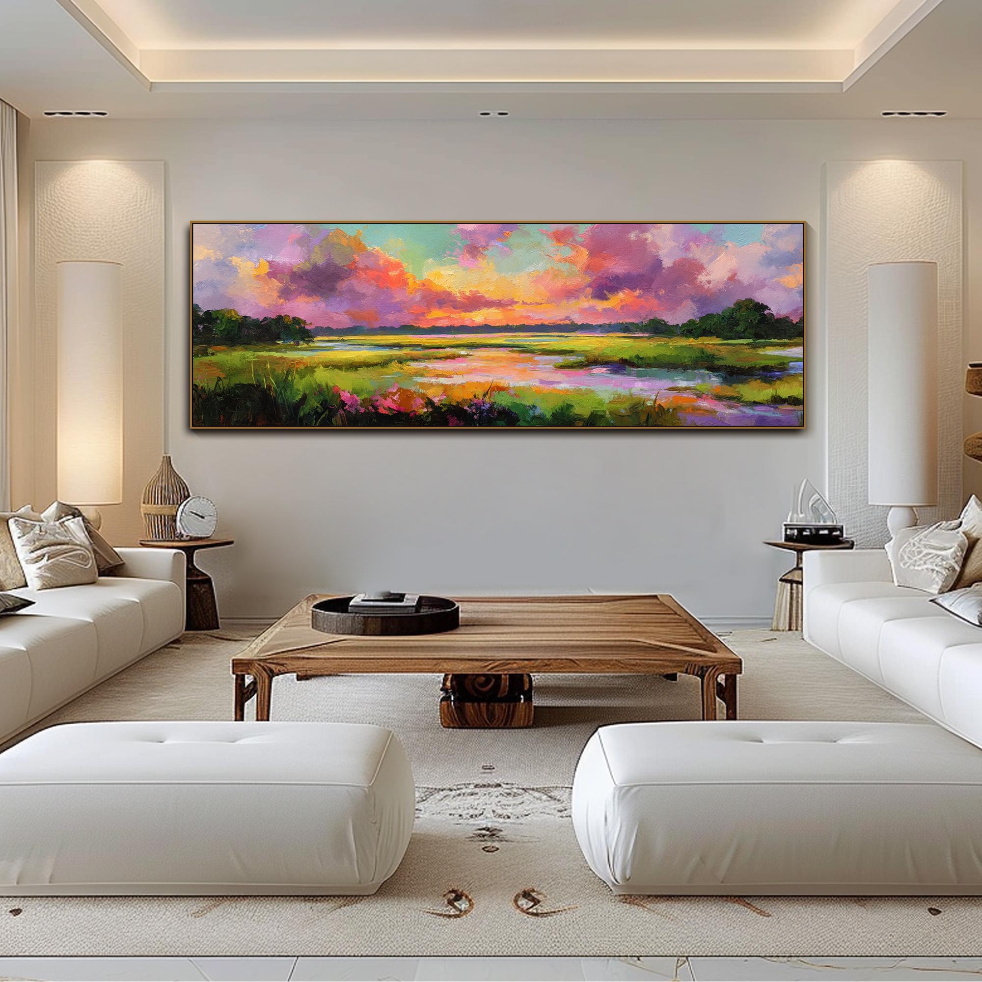 Colorful Sunset Oil Painting on Canvas Textured Landscape Wall Art ...
