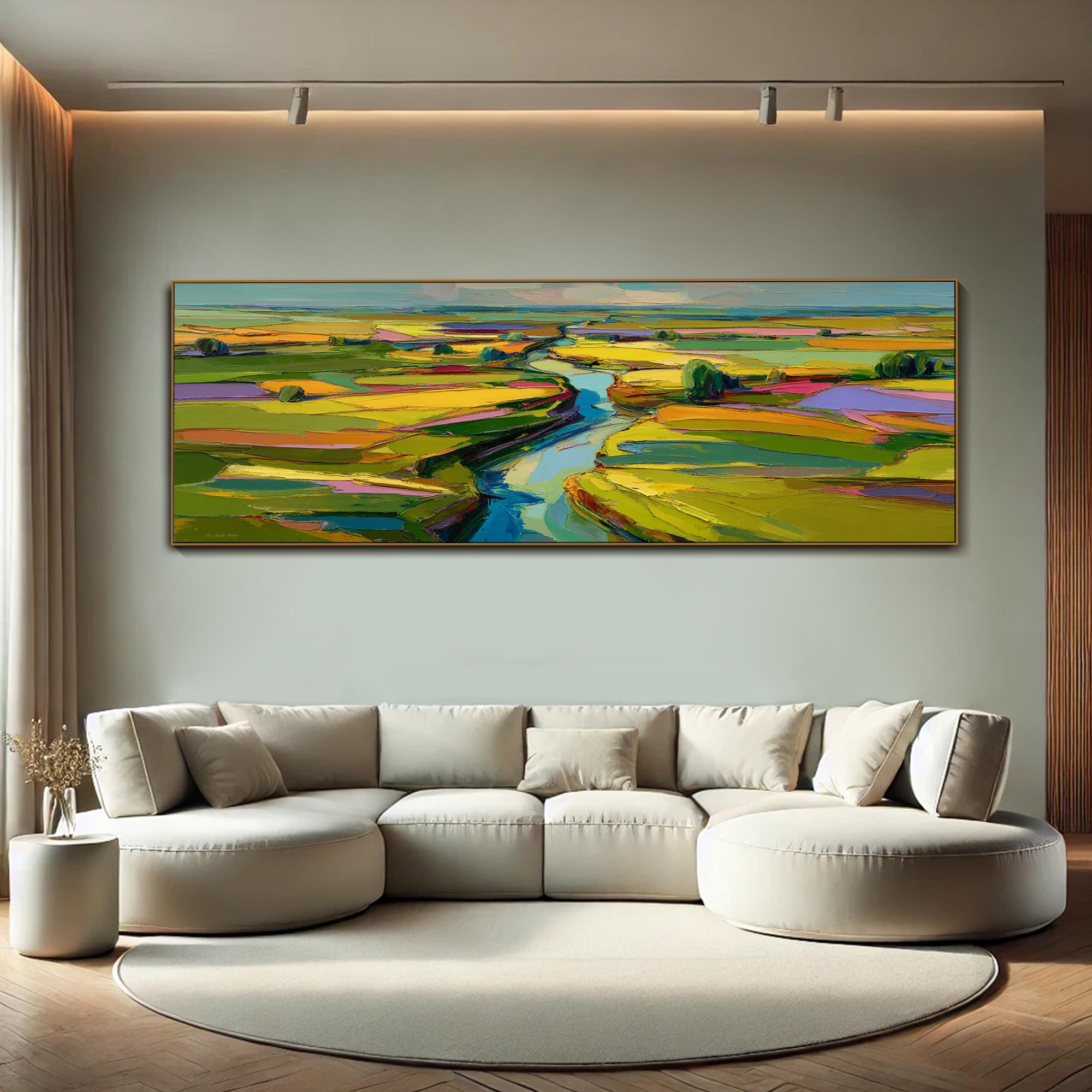 3D Horizontal Colorful River Landscape Textured Wall Art Large Long ...