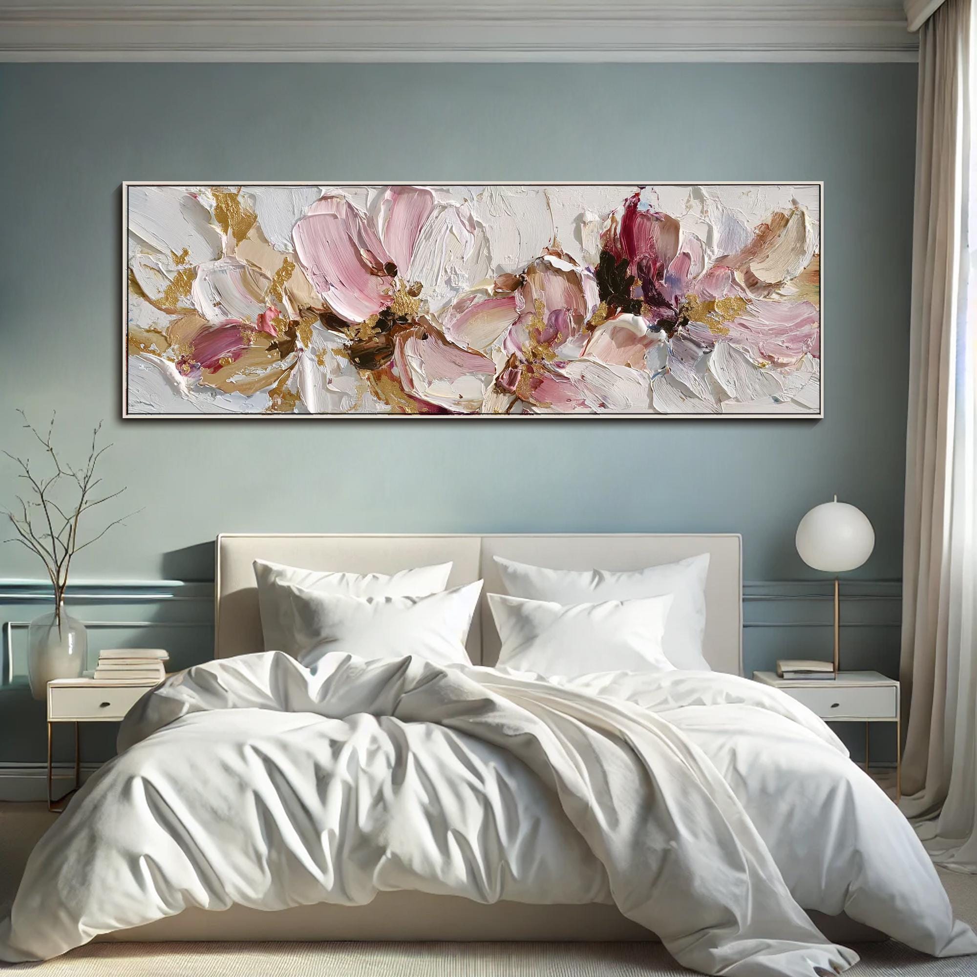 3D Pink White Floral Textured Wall Art Large Abstract Flower Oil ...
