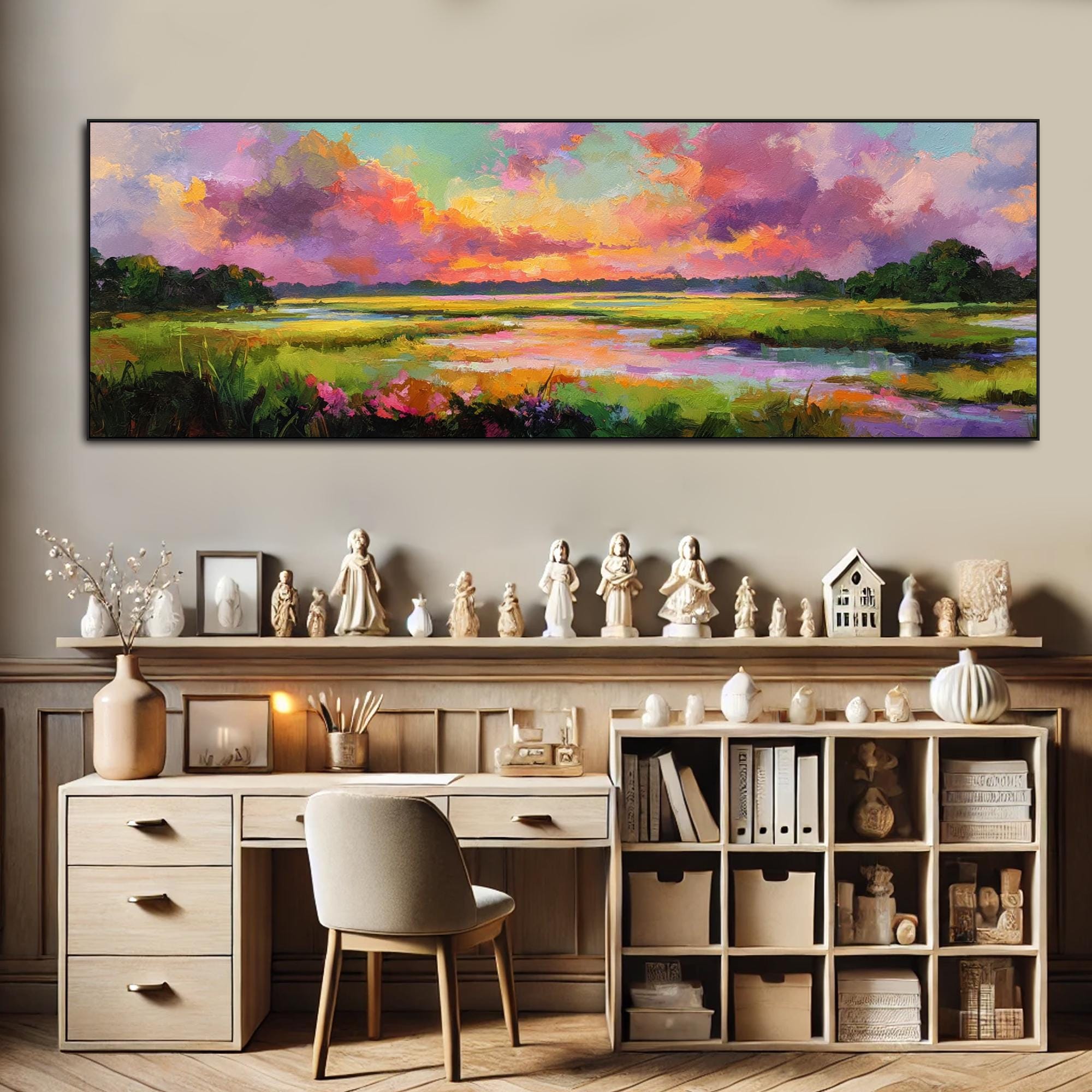 Colorful Sunset Oil Painting on Canvas Textured Landscape Wall Art ...