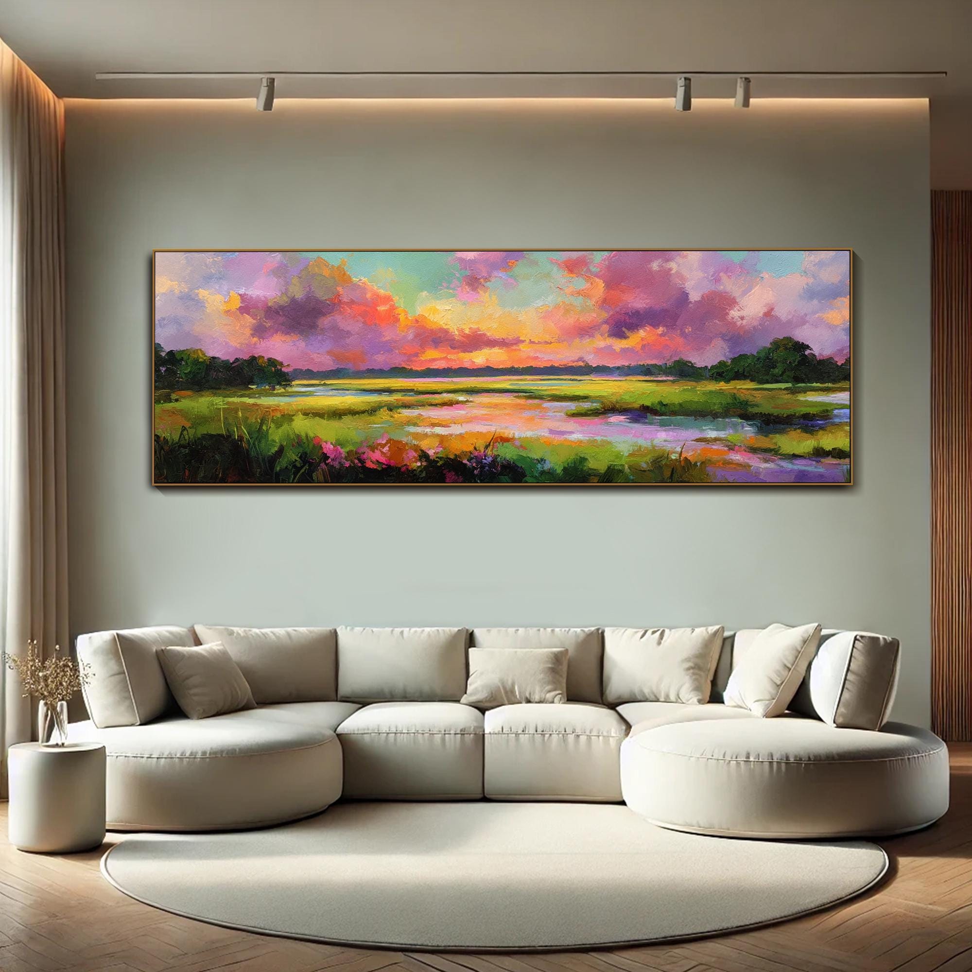 Colorful Sunset Oil Painting on Canvas Textured Landscape Wall Art ...