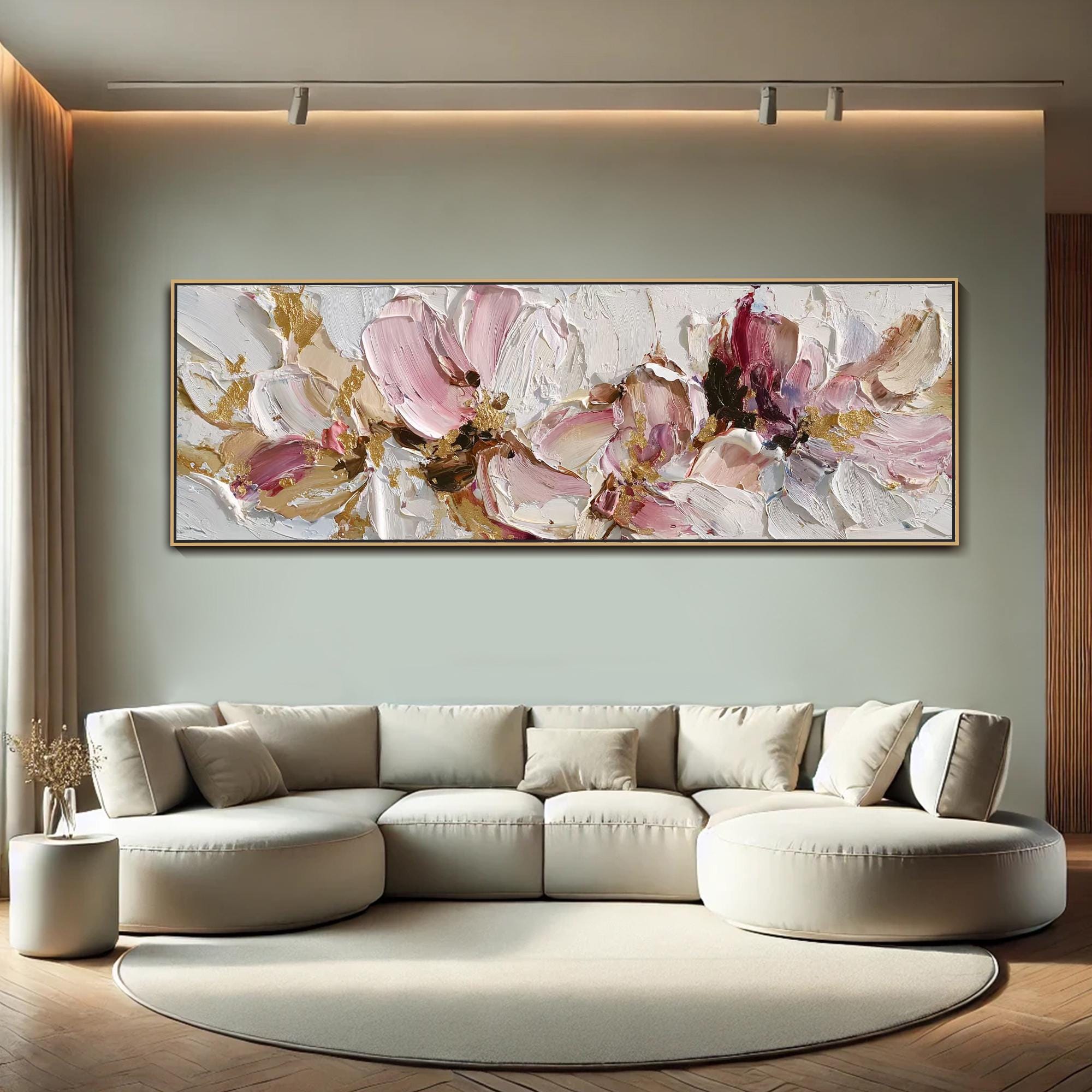 3D Pink White Floral Textured Wall Art Large Abstract Flower Oil ...
