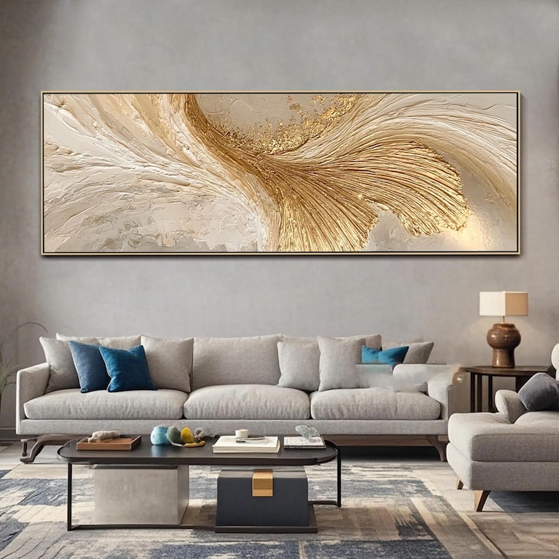 Textured Wall Art Gold Beige Abstract Painting on Canvas Luxury Organic ...
