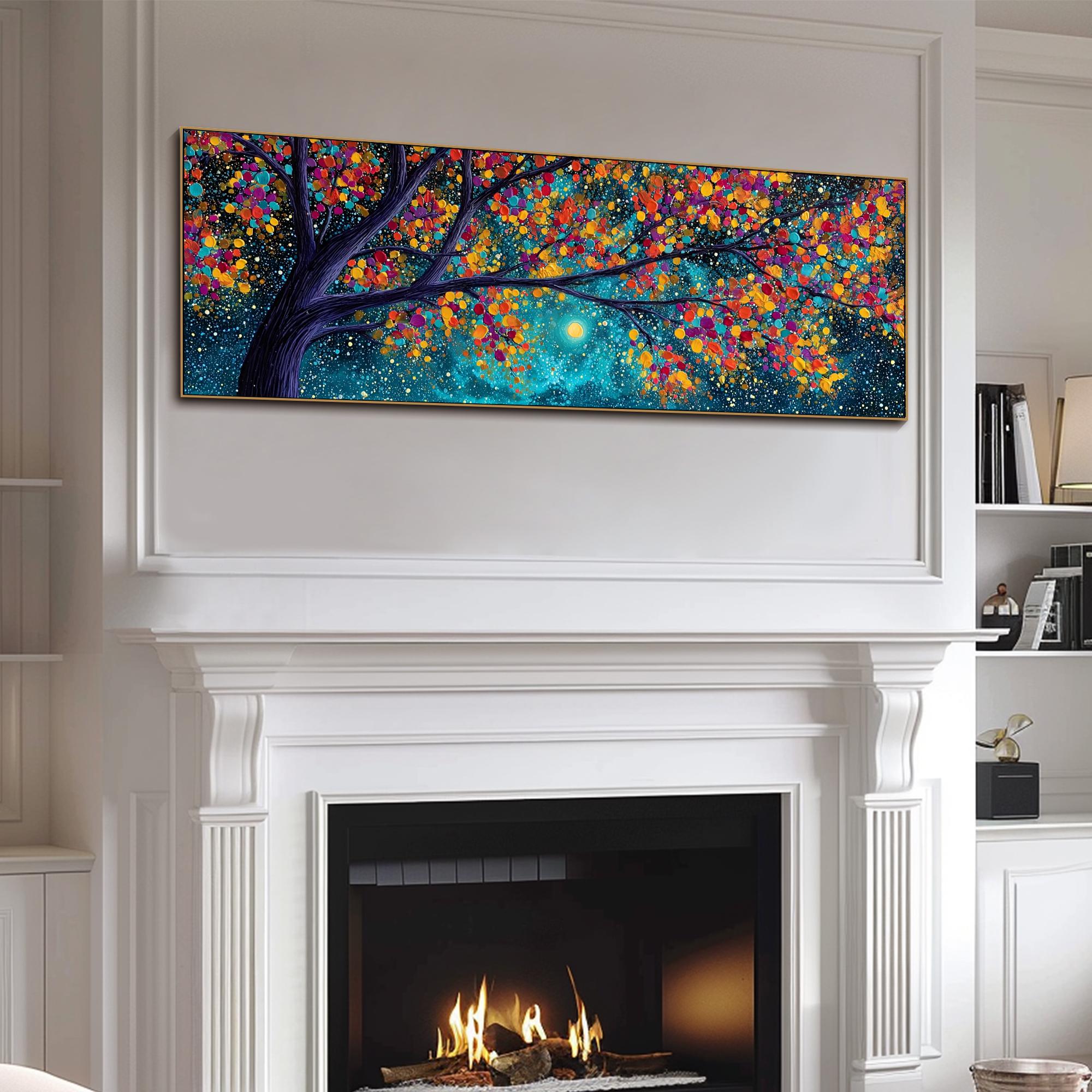 Starry Night Tree of Life Texture Wall Art Painting on Canvas Dark Blue ...