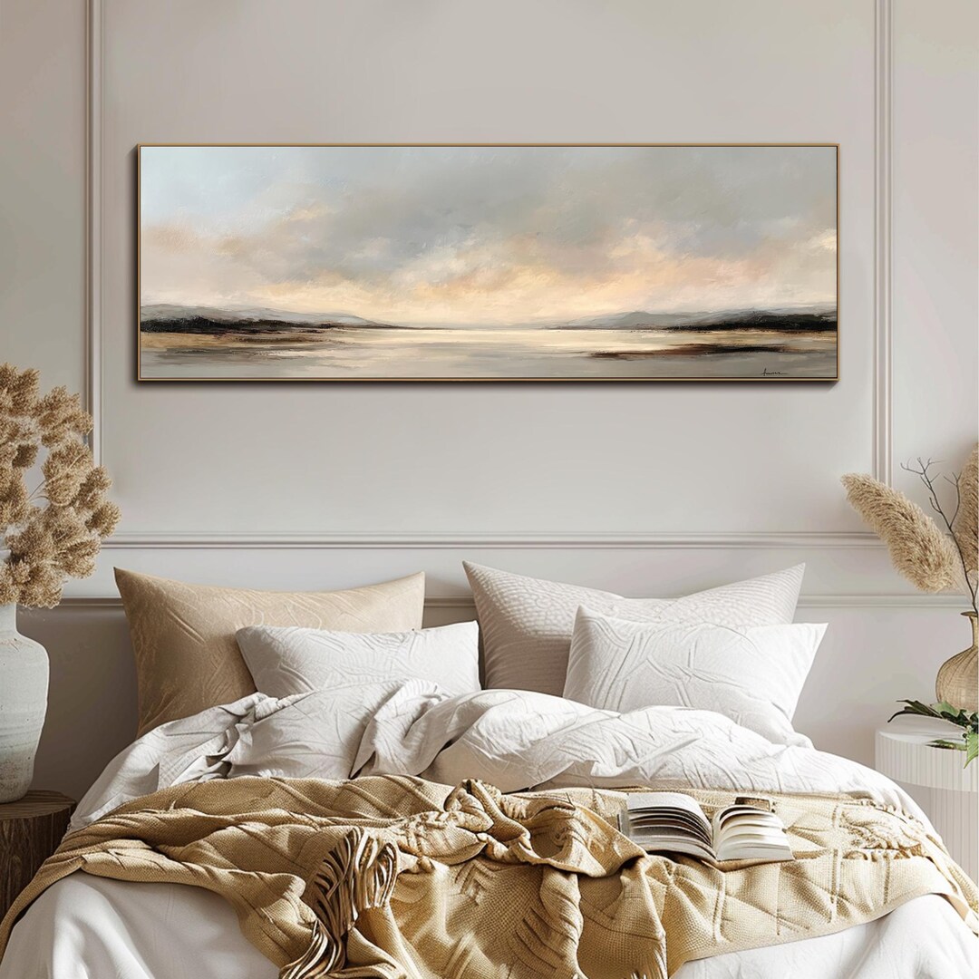 Abstract Landscape Textured Wall Art Neutral Panoramic Oil Painting ...