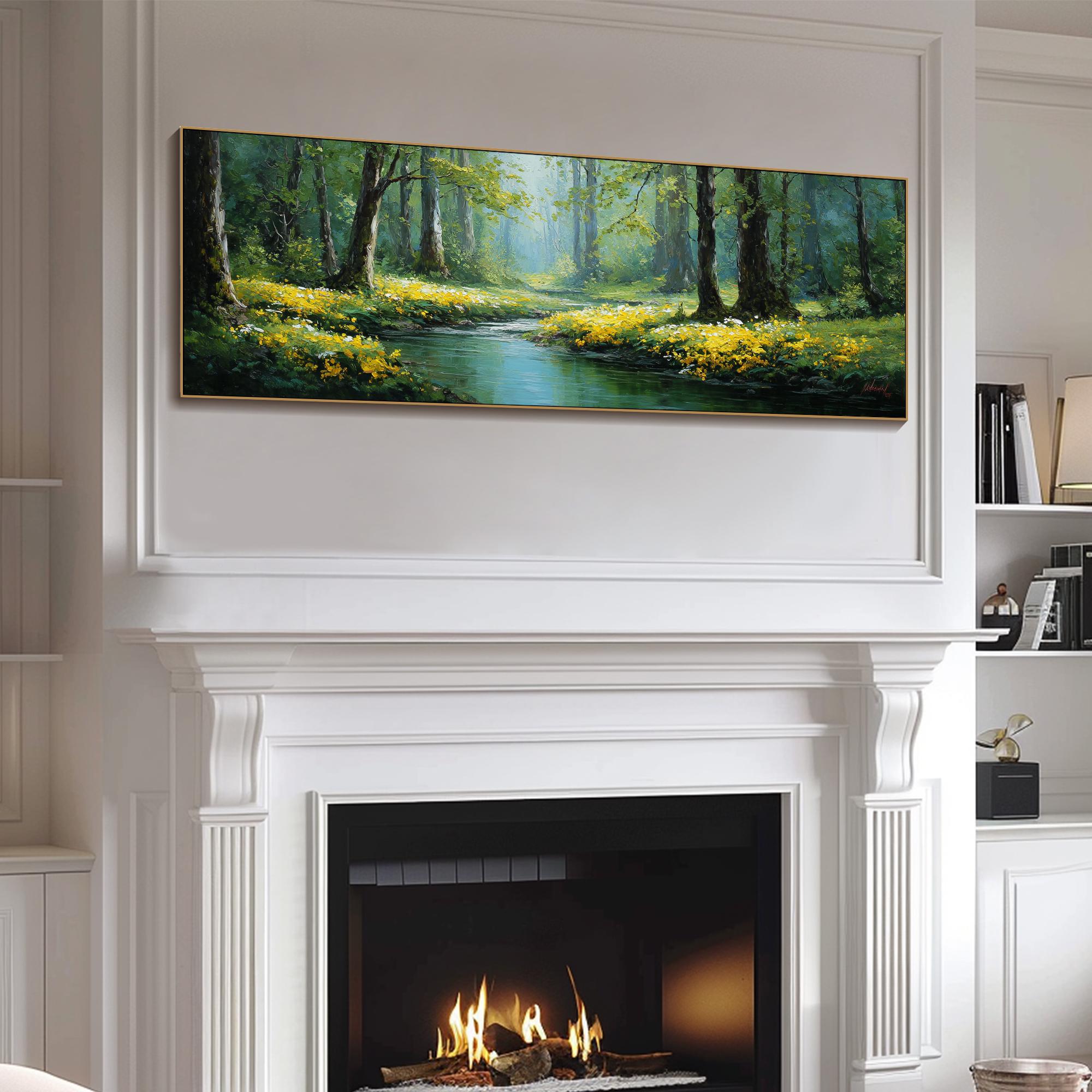 Large Green Landscape Oil Painting on Canvas 3D Texture Forest and ...